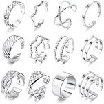 Kakonia 12Pcs Knuckle Rings for Women Men Silver/Gold Stainless Steel Stacking Open Rings Set Simple Adjustable Stacking Thumb Rings for Women