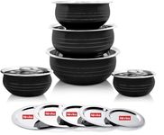 Nirvika Stainless Steel Powder Coating Handi, Cooking Serving Bowl, Cookware Set of 5 Pieces with lid Size: 0.300 L, 0.500 L, 0.750 L, 1.100 L, 1.500 L (Black,Stainless Steel, Non-Stick)