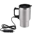 Car Electric Cup, 12V 450ml Stainless Steel Heated Travel Mug Self Heating Mug Travel Heating Cup Heated Coffee Tea Mug with Cigarette Lighter