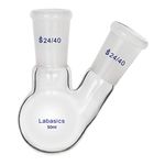 Labasics Glass 50ml 2 Neck Round Bottom Flask RBF, with 24/40 Center and Side Standard Taper Outer Joint - 50ml