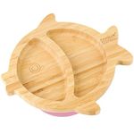 bamboo bamboo Baby Plate and Toddler Plate, Suction Plate for Feeding and Weaning, Bamboo Fish Plate with Secure Suction, Suction Plates for Babies from 6 Months (Fish, Pink)