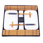 EXZACT Sushi Plate Set 10pcs - 2 x Sushi Plates, 2 x Dip Bowls, 2 x Bamboo Placemats, 2 x Bamboo Chopsticks Rests, 2 Pairs of Chopsticks – Highquality Porcelain -Gift Box