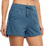 Willit Women's Shorts Hiking Athletic Shorts Yoga Lounge Active Workout Running Shorts Comfy Casual with Pockets Blue Ashes L