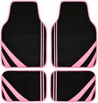 CAR PASS Pink Edge Leather Car Floor Mats, Universal Car Mats with Double Stitch Line and Anti-Slip Backing Design, for Cute Girly Women, Fit 95% Automotive,SUVs,Sedan,Vans (Black and Pink)