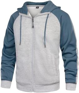 Mens Hoodies Zip Up Hoodie Patchwork Long Sleeve Fleece Jacket Work Hoodies Winter Warm Hooded Top With Pockets Greyblue M