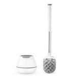 BOOMJOY Toilet Brush and Holder Set, Toilet Bowl Cleaner Brush, Toilet Scrubber Brush with Tweezers for Bathroom Cleaning, RV Accessories and House Organization Must-Haves - White