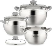 Daniks Modern Stainless Steel Kitchen Induction Pot Cookware Set | 6-Piece | Dishwasher Safe Pots | 2 Quart + 3 Quart + 4 Quart | Heatproof Handles | Silver