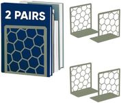 GEOMOD Geometric Honeycomb Sage Metal Bookends Decorative - Tall Sturdy Book Ends for Shelves - Modern Heavy Duty Bookend Stopper - Office or Home Book Shelf Holder - 6x3.25x6.25 Inches-2 Pair