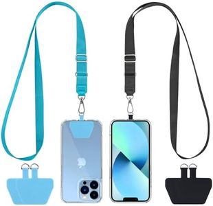 CACOE Phone Lanyard 2 Pcs Adjustable Neck Strap,4 Pcs Patches,Universal Crossbody Multifuctional Patch Cell Phone Lanyards Compatible with Most Smartphones(Black+Light Blue)