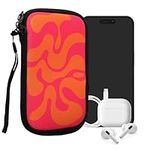 kwmobile Neoprene Sleeve for Smartphone Size L - 6.5" - Shock Absorbing Pouch Case - Protective Phone Bag - Abstract Wave Dark Pink/Orange