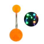 316L Surgical Steel 14 Gauge Belly Ring/Navel Button Piercing/Bananabell/Barbell With Orange Balls Glowing In The Dark