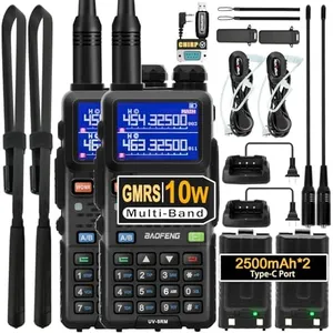 BAOFENG UV-5RM 10W Ham Handheld Radio Long Range with Tactical Antenna, Portable Two Way Walkie Talkies for Adults 5RM Multi-Band Radio with Air Duct Earpiece & 2500mAh Type-C Battery