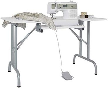 Sewing Online Folding Sewing Table, White Top with Silver Legs - Sewing Machine Table with Adjustable Platform. Folding Legs for Easy Storage & Transport | Quilting Table/Computer Desk - 13373