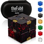 PILPOC theFube Infinity Cube Fidget Desk Toy - Premium Quality Aluminum Infinite Magic Cube with Exclusive Case, Sturdy, Heavy, Relieve Stress and Anxiety, for ADD, ADHD, OCD (Black Red)