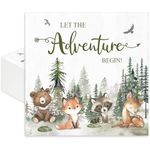 JarThenaAMCS 80Pcs Let The Adventure Begin Paper Napkins Woodland Animal Pine Wilderness Disposable Dinner Napkins Adventure Await Luncheon Napkins for Baby Shower Party Table Decor