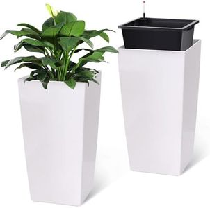 GAOMON 30" Tall Planter Set of 2,Heavy Duty Tall Planter,High Front Porch Planter Pots with Drainage Holes＆Water Level Monitor＆Inner Bucket, Automatic Watering,Indoor/Outdoor Grande Plant,Tree,White…