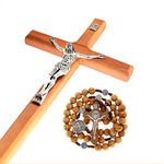 GFRGFH Crucifix Wall Cross, Handmade Catholic Cross and Wooden Crucifix Pectoral Pendant, Jesus Christ Wall Hanging Cross for Home Decor, 8inch, Oak Brown, 9 × 6 × 0.73 inch