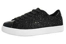 LUCKY STEP Glitter Sneakers Lace up | Fashion Sneakers | Sparkly Shoes for Women (9 B(M) US,Black)