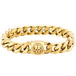 KRKC&CO Cuban Link Bracelet Men’s Flat Bracelet, 18K Gold Plated Stainless Steel 12mm, Anti-Tarnish Anti-Allergies, Miami Curb Hip Hop Bracelets for Men(Skull-12mm-Gold, 8.5)