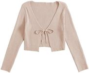 Floerns Women's Tie Front Long Sleeve Rib Knit Shrug Sweaters Cardigan Crop Top A Khaki XL