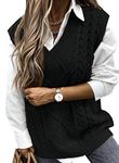 EVALESS Womens Sweater Vest V Neck Sleeveless Black Pullover Sweater Sweaters for Women Cable Knit Solid Color Tops Loose Casual Soft Sweater Medium