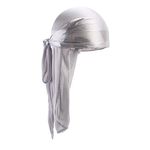 Long Tail Durag, Durag Mens Silk Durag Cap 360 Waves Durag Hat Unisex Headwraps Do Rag Mens Grey Durag Silk Doorag with Long Tail and Wide Straps for Men Women