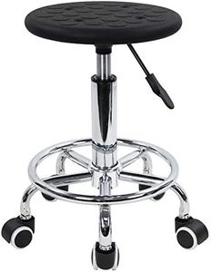 KKTONER Taburete de Laboratorio Taburete rodante de Espuma de PU con reposapiés Ajuste de Altura Giratorio Laboratorio SPA Salón Tatuaje Color Negro