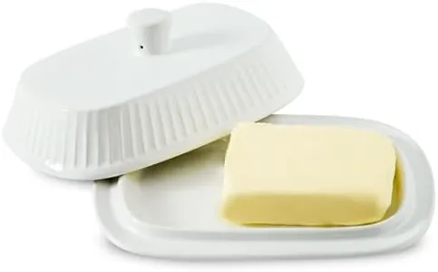Hansense Porcelain Butter Dish with Lid for Countertop, Ceramic Butter Keeper with Handle Cover, Butter Holder Container Perfect for East and West Coast Butter, Dishwahser Safe, White