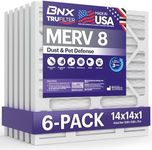 BNX TruFilter 14x14x1 Air Filter MERV 8 (6-Pack) - MADE IN USA – Dust & Pet Defense Pleated Air Conditioner HVAC AC Furnace Filters for Dust, Pet, Mold, Pollen MPR 600 – 700 & FPR 5