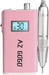 Professional Nail Drill Machine, AZ GOGO 30000RPM Rechargeable Portable Nail Drills for Acrylic Gel Nails - Cordless Electric Nail Drill with LCD Display (Pink)