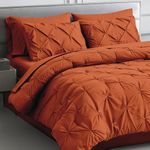 Maple&Stone Queen Comforter Set 7 Pieces Pinch Pleat Bed in A Bag, Burnt Orange Comforter Queen Sets Pintuck with Comforter Sheets Pillowcases & Shams, Burnt Orange