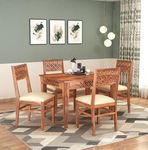 SONA ART & CRAFTS Solid Sheesham Wood Dining Table 4 Seater Dining Table Set with 4 Cushion Chairs Dinner Table Set for Dinning Room Home Hotel and Restaurants (Honey Finish)