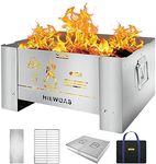 HIEWOAS Portable Fire Pit with Grill- Stainless Steel Tabletop BBQ for Outside Camp, Small Charcoal Grills and Smokeless Wood Burning Firepit Camping Accessories for Outdoor Cooking and Women Campfire