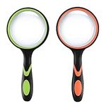 I-WILL Magnifying Glass 10X 75mm Magnifying Lens with Non-Slip Soft Rubber Handle Magnification Handheld Shatterproof Mirror Magnifier Glasses for Reading Books Inspection Insects Hobbies Crafts 2pcs