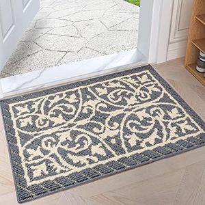 Ninonly Indoor Doormat 60x90cm, Entrance Mat Non-Slip Front Door Mat, Soft Machine Washable Floor Door Mat, Absorbent Resist Dirt Low-Profile Door Mat for Front Porch,Door,Kitchen,Bedroom-Gray