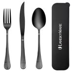 Portable Utensils Set with Case,18/8 Travel Stainless Steel Spoon and Fork Set with Case, Spoon and Fork Set for Lunch Box, 3 PCs Steak Knife,Fork,Spoon for Travel Camping Office,Dishwasher Safe