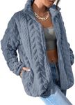 Dokotoo Ladies Winter Jackets Zip Up Sherpa Long Sleeves Fuzzy Fashion Side Pockets Loose Fit Coats Baggy Warm Fall Shacket,Dusk Blue Large