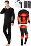 TRUNYAQI Mens Electric Heated Thermal Underwear Set Men's Winter Outdoor Sports Underwear with Two Battery Pack and Box Fleece Lined Long Johns Thermals Top and Bottom Base Layer Black