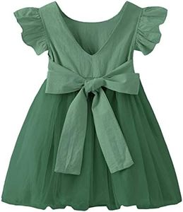 LYXIOF Toddler Baby Girl Tutu Tulle Dress Cotton Linen Ruffle Back Bowknot Princess Party Dresses, Blackish Green, 3 Years