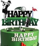 Golf Happy Birthday Cake Topper Black Green Golf Ball Player Cake Decorations Sport Themed Bday Party Supplies for Boys Kids Man Fathers