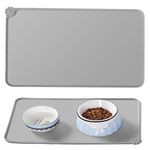 Non Slip Cat Food Mat, Silicone Pet Feeding Mat Waterproof Dog Bowl Mat, Gray Pet Placemat for Dogs and Cats, Large (48cm*30cm)