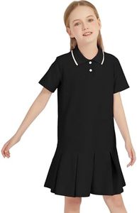 Flygo Girls Polo Dress Summer Active Tennis Golf Ruffle Short Sleeve Pique Athletic Dresses(Black-XS)