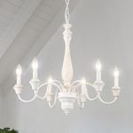 LJHhowe White French Country Chandelier Farmhouse Chandeliers Ceiling Lights 6 Lights Distressed Handmade Real Wood Pendant Lighting Hanging for Dining Room Bedrooms Foyer Living Room Kitchen Island