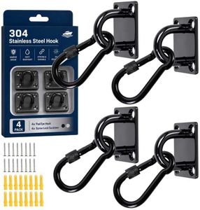 304 Stainless Steel Pad Eye Snap Hooks, M5 Heavy Duty Hammock Plate Hooks, 500lbs Capacity Ceiling Swing Hanging Kit with Locking Carabiner,Strong Mounting Hooks for Plant,Marine,Dog Leash,RXT,Black