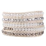 KELITCH Women Gray Clear Crystal Bracelets Beaded 5 Wrap Bracelet Handmade Love White Leather Strand Bracelets New