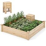 TANGZON Raised Garden Bed with Compost Bin & Open-ended Bottom, 124 x 124 x 26 cm Wood Planter Box Kit for Vegetables Flowers Herbs Fruits, Elevated Square Planting Bed for Backyard Patio