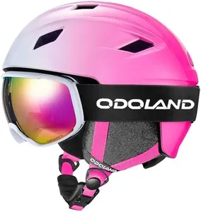 Odoland Ski Helmet and Goggles Set for Adults & Youth, Snowboard Helmet with Goggles - Shockproof Winter Sports Helmet with Protective Shell for Men, Women & Teens, Gradient Pink, S