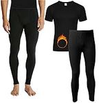 Men's Thermal Underwear Set, Top Bottom Long Johns Warm Base layer Thermal Set Vests Trousers for Cold Winter Wear and Skiing Running Workout (Black Short-Sleeve Set, M)