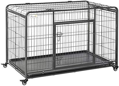 PawHut Folding Heavy Duty Dog Crate Heavy Duty Cage for Extra Large Sized Dogs with Double Doors, Lockable Wheels Tray, 49" x 30" x 32"