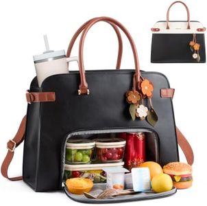 LOVEVOOK Lunch Tote Bag for Women, Insulated Lunch Bag with 17.3 Inch Laptop Compartment, Expandable Leather Work Tote with 40oz Tumbler Pocket, Office Bag for Teacher Nurse Travel